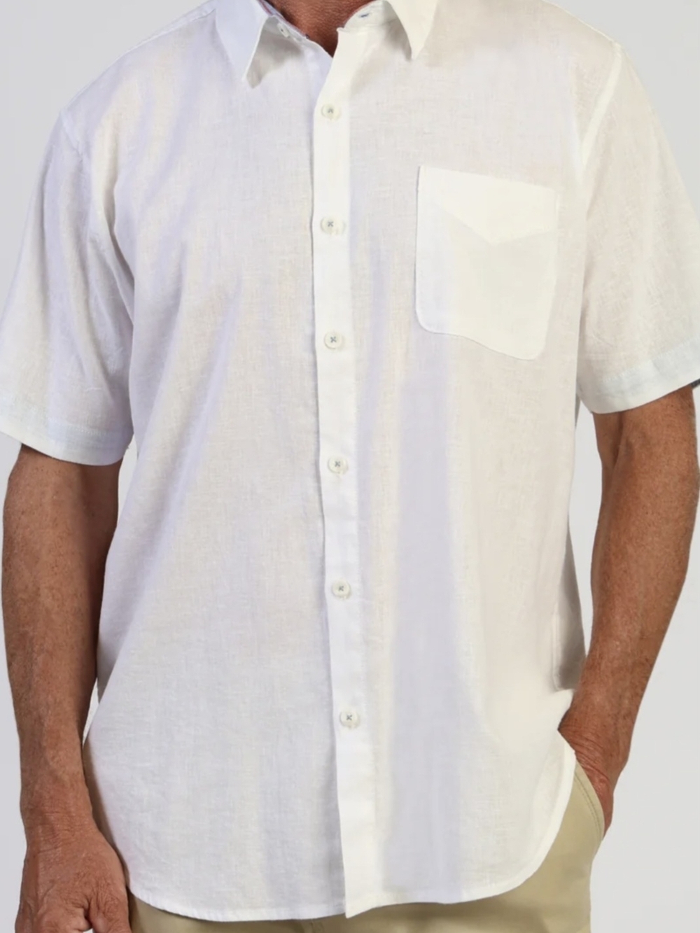 Porter & Ash Men's White Short Sleeve Button-Up Shirt 100% Linen